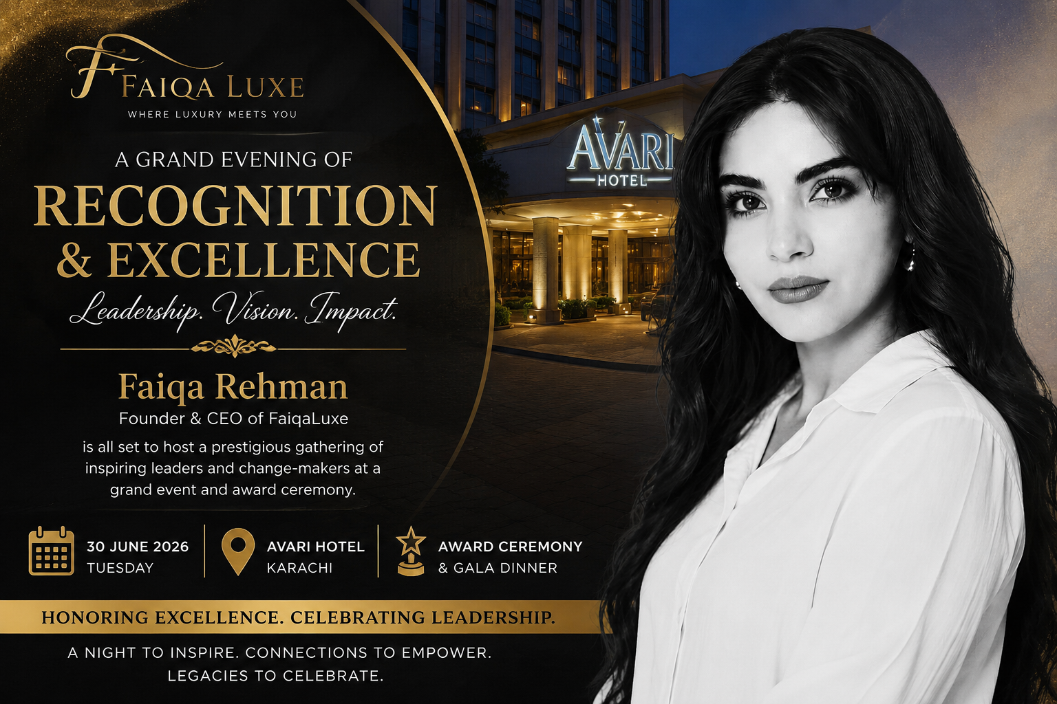 Read more about the article Faiqa Rehman to Host a Grand Business & Beauty Excellence Event at Avari Hotel Lahore on 30 June 2026